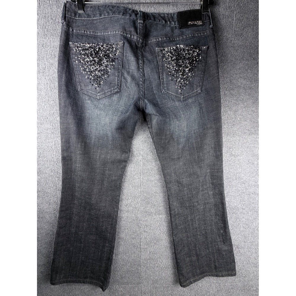 Express Jeans Stella Boot Leg Dark Wash Beaded Sequin Pocket Denim Jeans